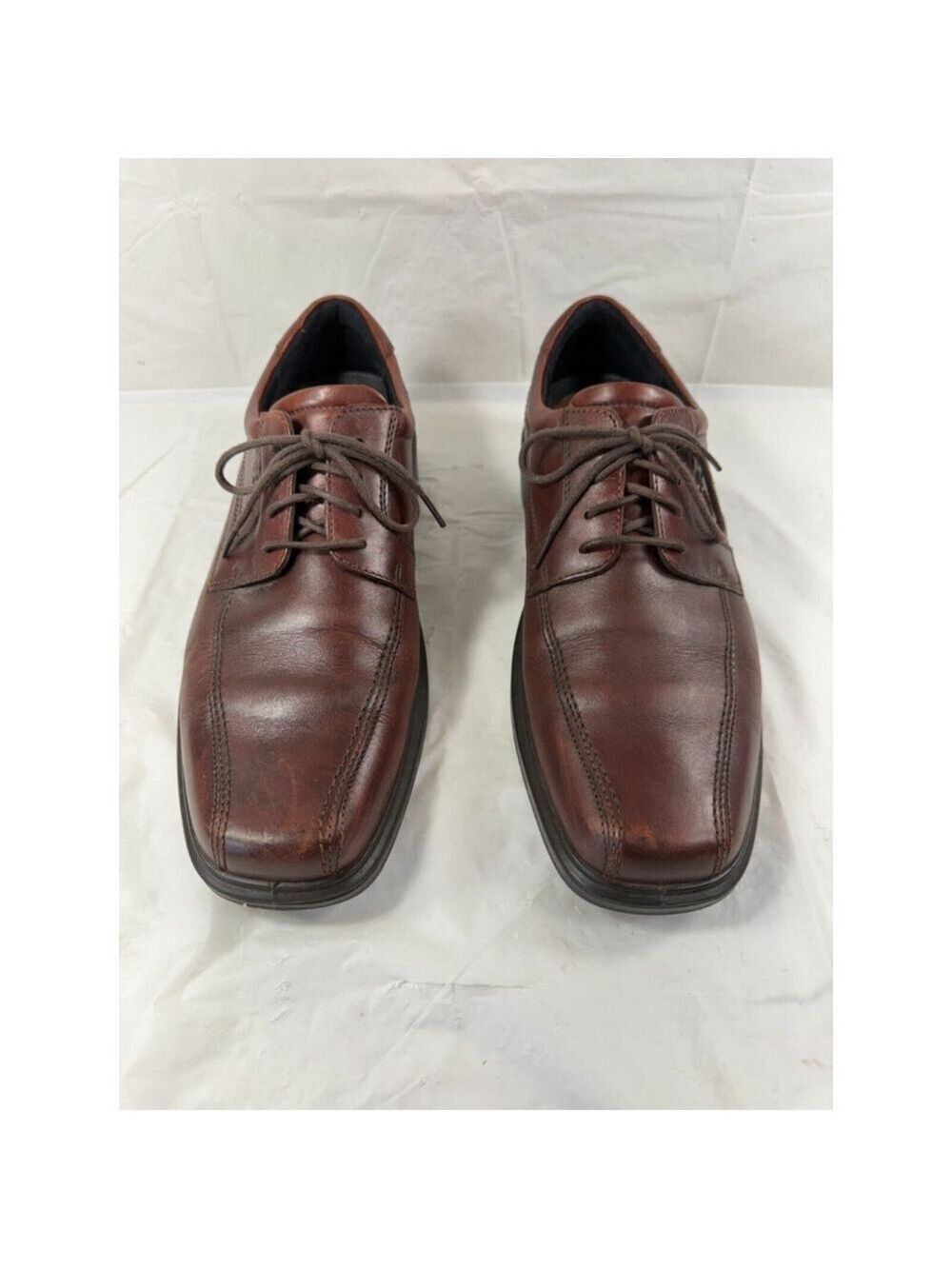 ECCO Mens 46 12-12.5 Helsinki Men's Leather Bike Toe Derby Shoe Brown Leather